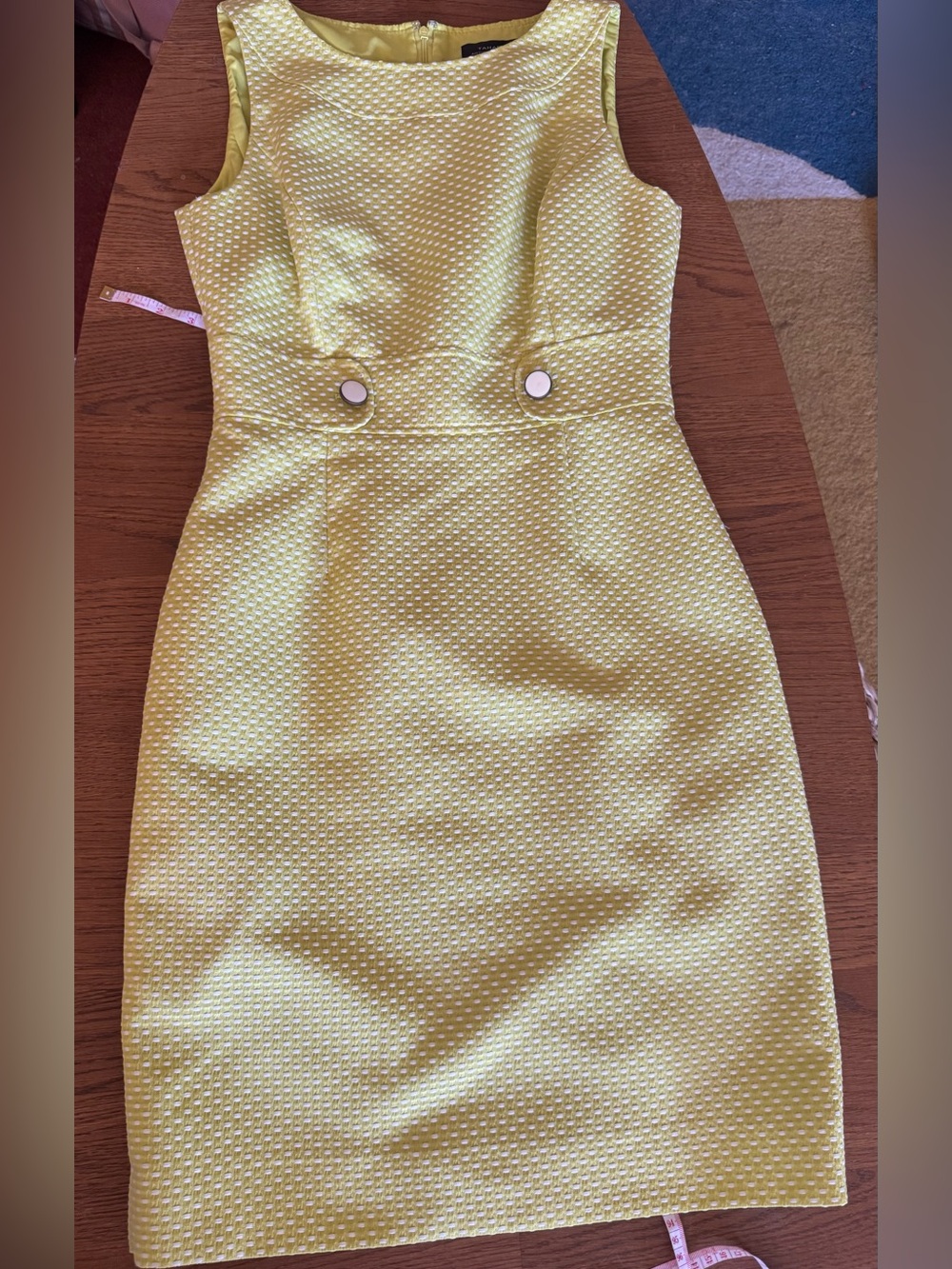 Tahari Yellow Textured Sleeveless Sheath Dress - Picture 2 of 8